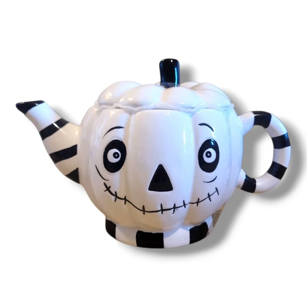 Little Village Transpac Shelly Comiskey Halloween Jack O Lantern Teapot NEW